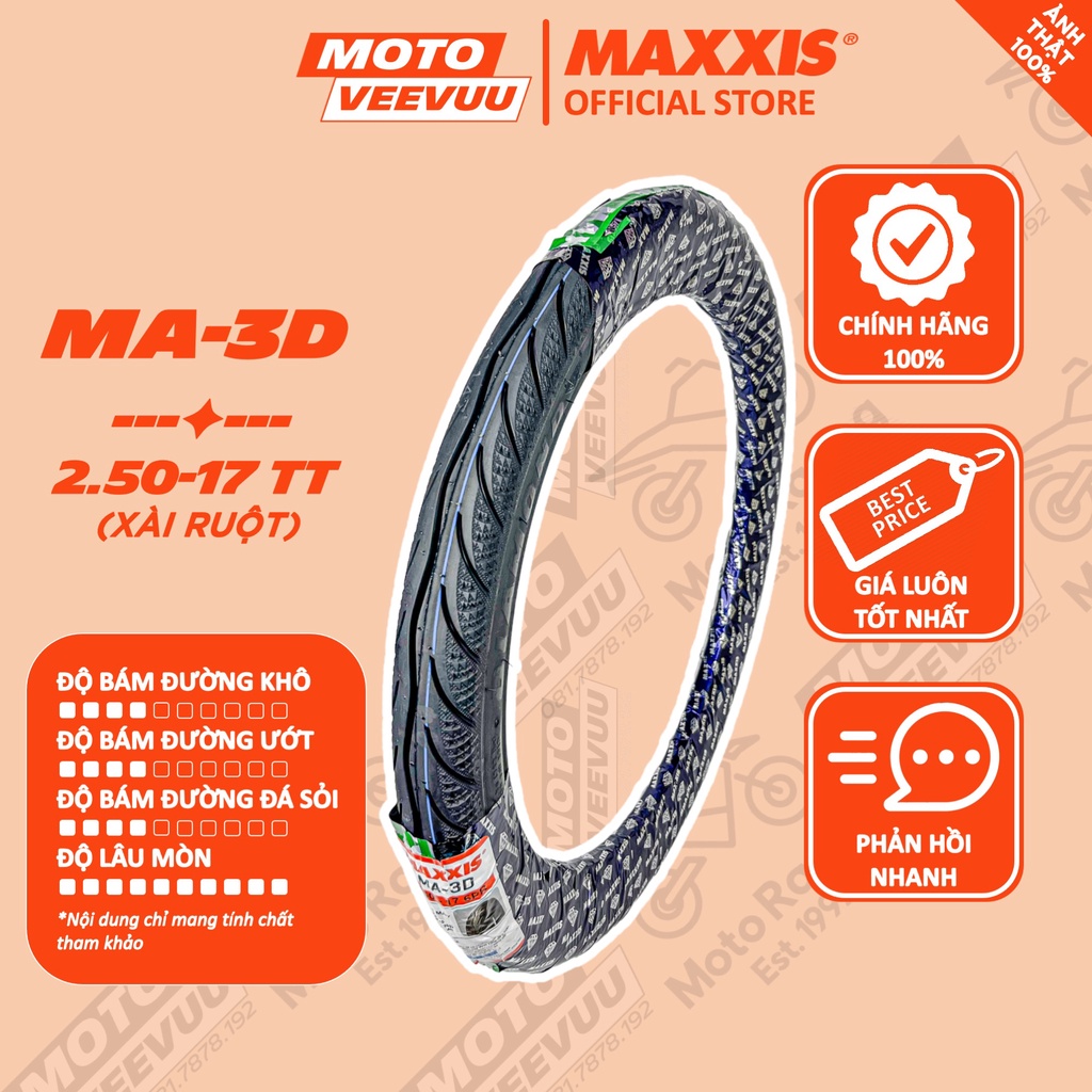 Vỏ lốp xe máy MAXXIS MA-3D Gai kim cương 2.50-17 TT 2.50 17 Diamond 70 90 17 (Lốp xài ruột)