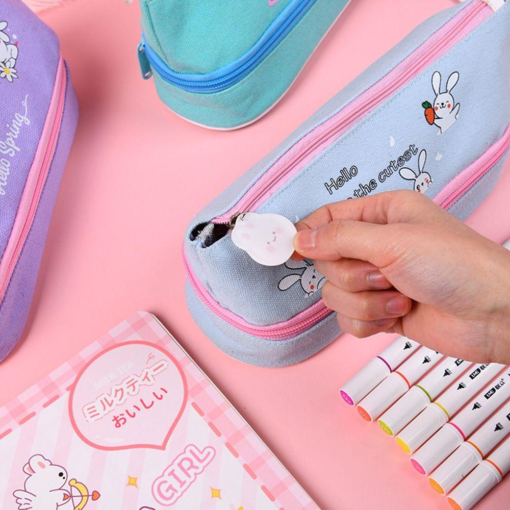 ORIENTLII Túi Đựng Bút Bằng Vải Canvas Cỡ Lớn Hai Lớp Tiện Dụng