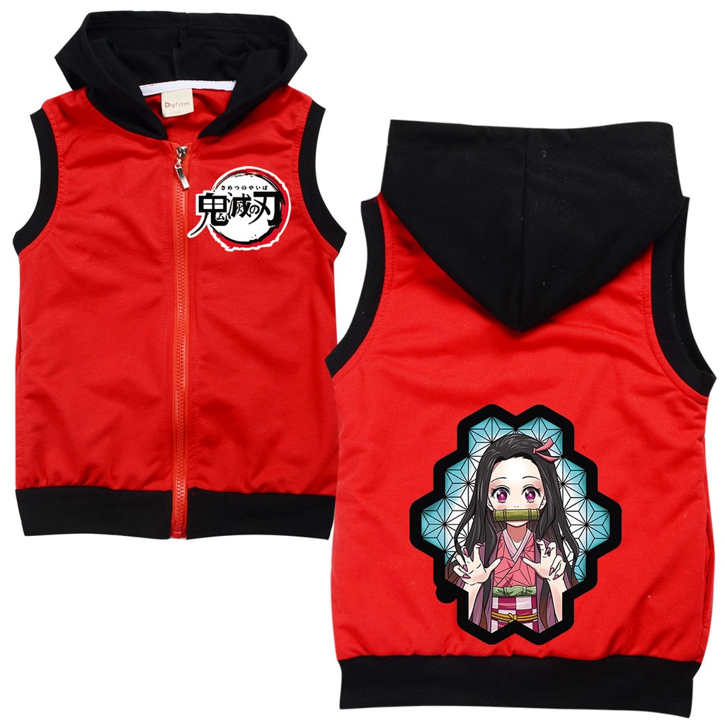 Áo Khoác Cardigan Mỏng Sát Nách Có Nón Họa Tiết Hoạt Hình Demon Slayer Nezuko Thời Trang Xuân Thu Cho Bé Gái 8665