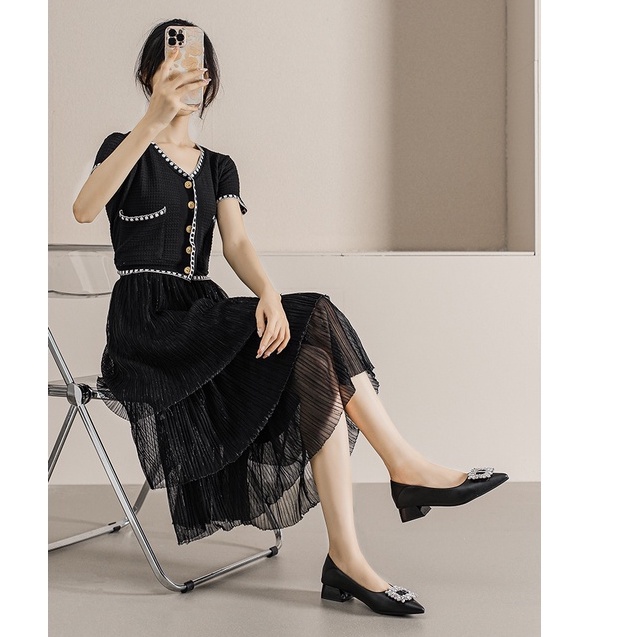 Giày Cao Gót 3Cm Mũi Nhọn Đính Đá Hình Bông Tuyết Size 33-42 Cho Phù Dâu