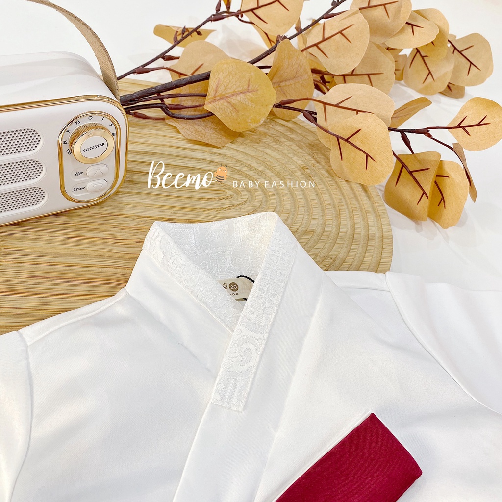 Váy Hanbok cho bé gái Beemo, chất liệu gấm Hàn phối chân váy tơ và kẹp tóc tiểu thư B041