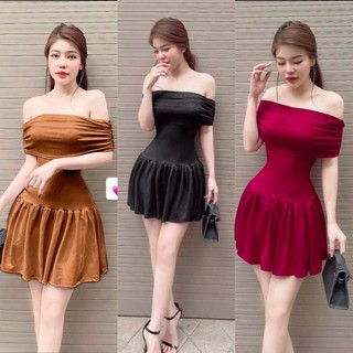 Đầm gân trễ vai dáng xoè full màu giá rẻ (kèm ảnh cận chất)