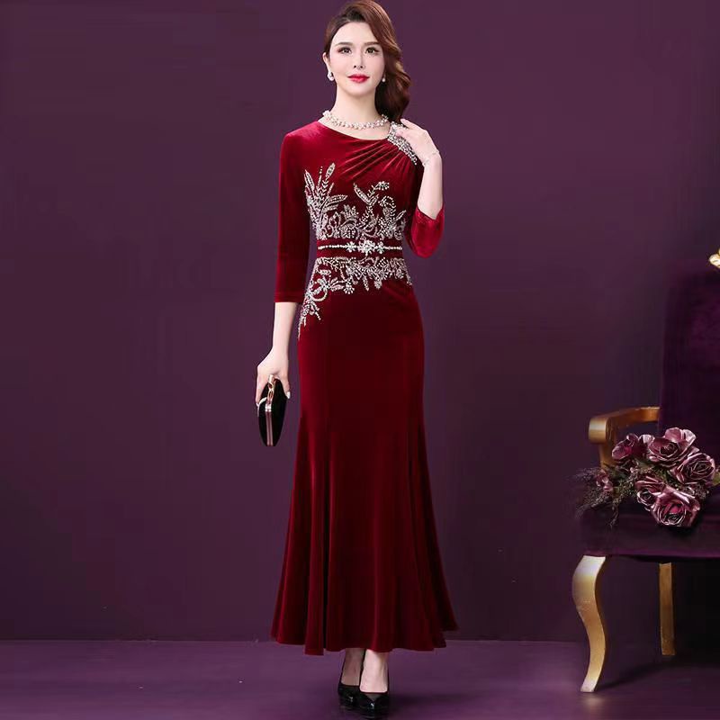 Đầm Nhung Dài Tay Thời Trang Cao Cấp Sang Trọng Cho Nữ
