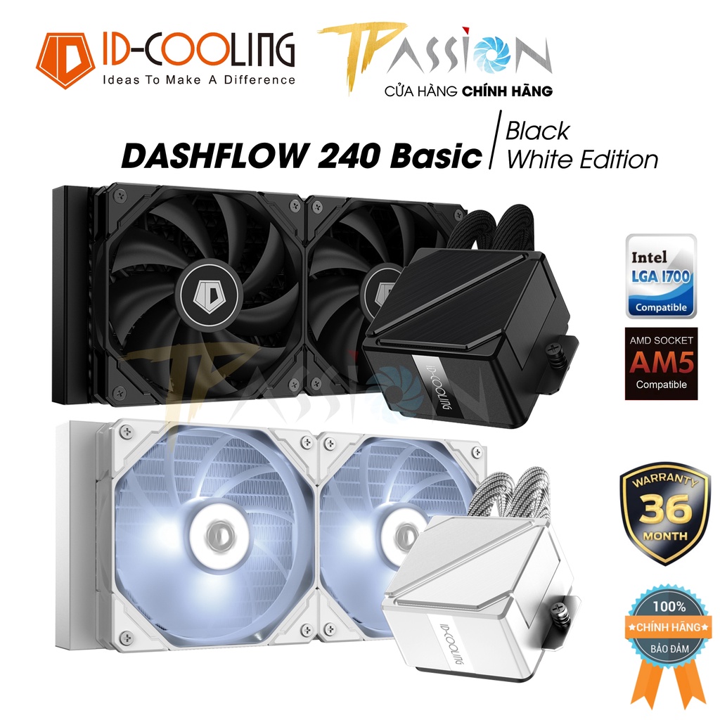 Tản nhiệt nước CPU AIO ID-COOLING DASHFLOW 240 BASIC | WHITE (Fan LED trắng) - Chính hãng