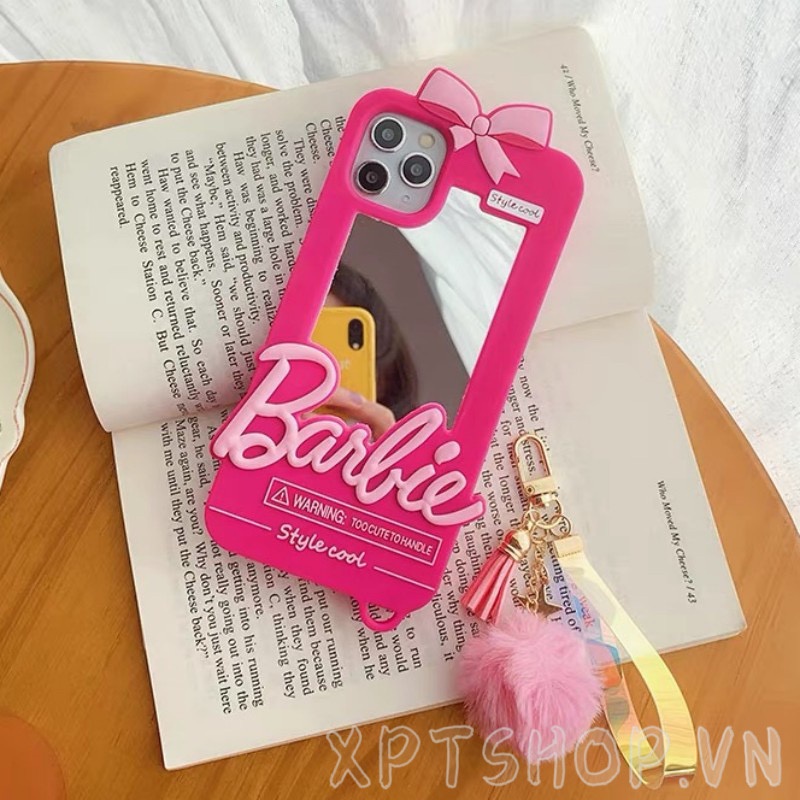 Ốp Điện Thoại Silicone Mặt Gương Kèm Quả Cầu Bông Cho iPhone 14ProMax 14Plus 13 12 11ProMax IX XR MAX 7 8Plus