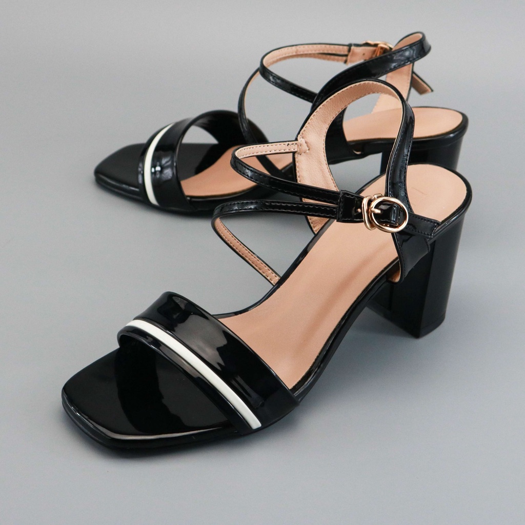 Giày sandal nữ cao cấp TLY, sandal 6,5p viền đen PU TLYSD09, da thật, sản phẩm được bảo hành.