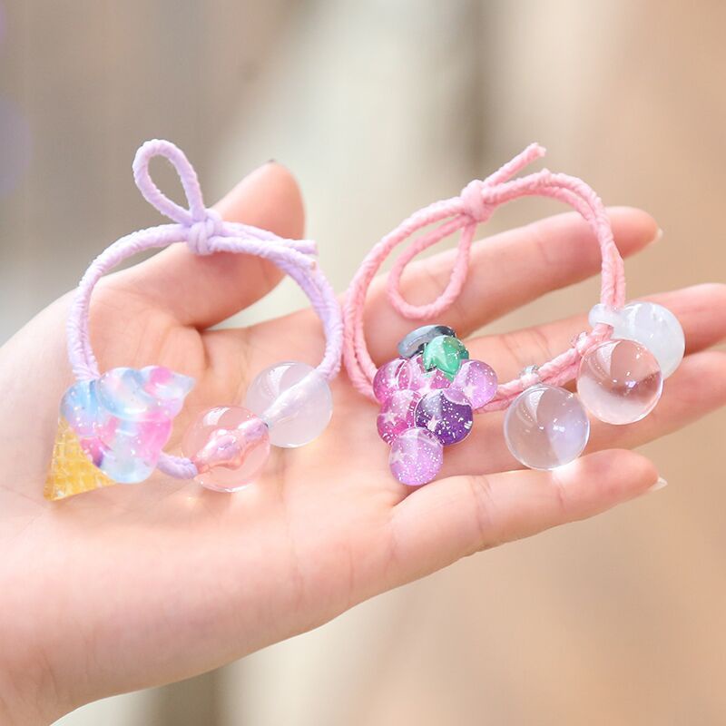 Dây Cột Tóc Đính Hạt Tròn Nhỏ Nhiều Màu Sắc Họa Tiết Trái Cây Phong Cách Hàn Quốc Cho Nữ