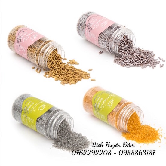 Kẹo bi đường, cốm hình que,ngôi sao, trái tim,đá nhuyễn màu bạc, vàng trang trí bánh, thực phẩm