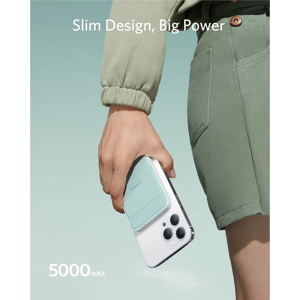 Sạc Dự Phòng Anker MagGo 622 màu tím cho điện thoại iP 12 13 Hít Từ Tính 5000mAh