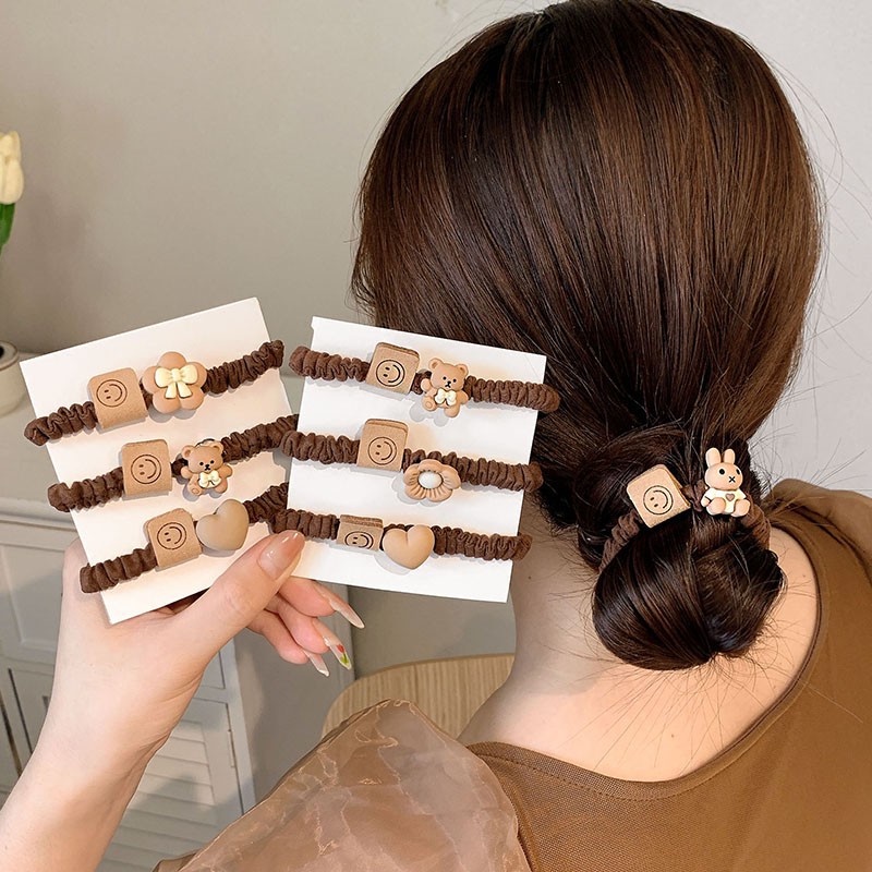 Bộ 3 / 5 Dây Buộc Tóc Cao Su Co Giãn Hình Gấu Dễ Thương Phong Cách Hàn Quốc Cho Nữ