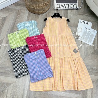 Đầm caro suông rộng dáng xoè dài qua gối - Nhím Xù Shop