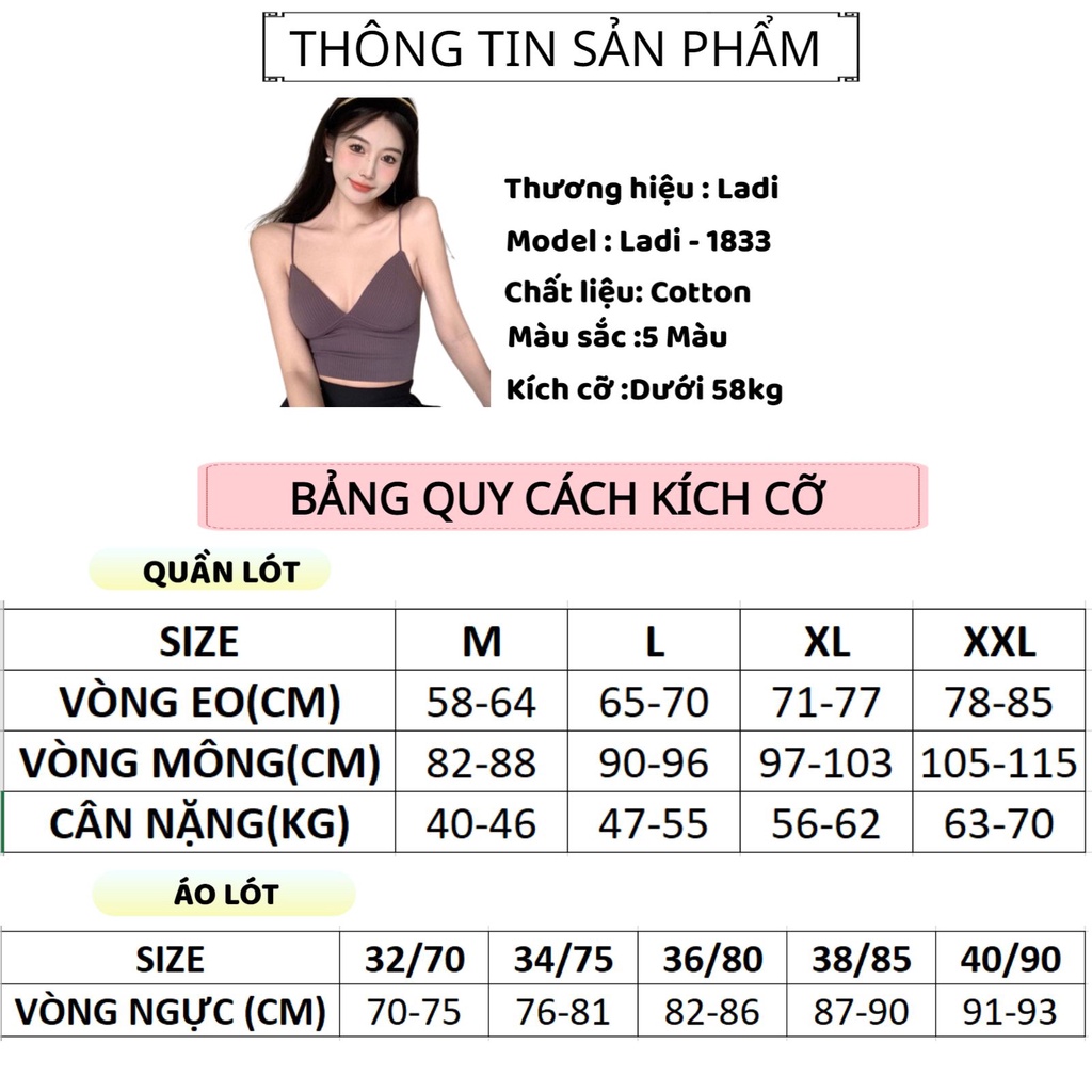 Áo Bra Nữ LADI Thiết Kế Gân Tăm Cổ Chữ V Nâng Ngực Gợi Cảm Cao Cấp MÃ 1833