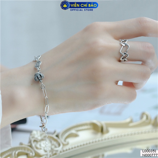 Nhẫn vuông ghép bản hở chất liệu bạc Thái 925 thời trang phụ kiện trang sức nữ Viễn Chí Bảo N000777