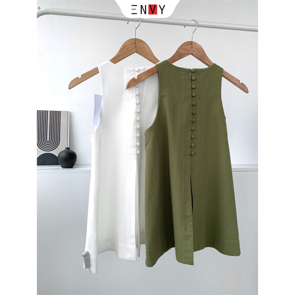 Áo kiểu nữ xẻ tà lưng ENVY A272 chất cotton mềm dày dặn