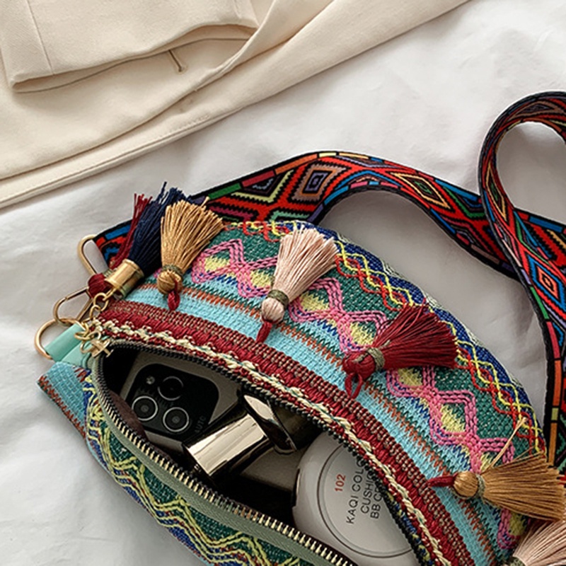 Túi Đeo Chéo Có Khóa Kéo Phối Tua Rua Phong Cách Dân Tộc Thời Trang Cho Nữ