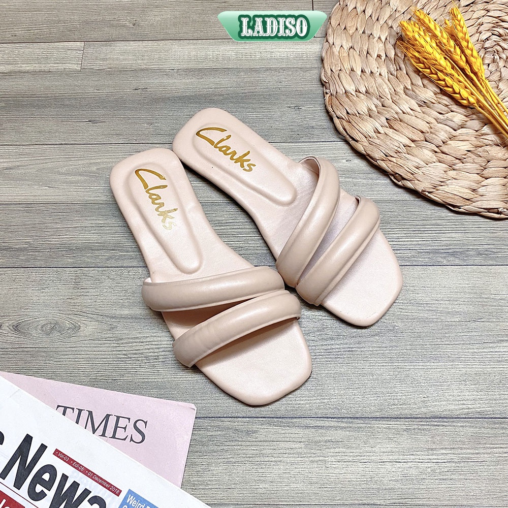 Dép lê nữ quai 2 dây ngang màu trơn đơn giản đế bệt thời trang sành điệu LADISO - TT414