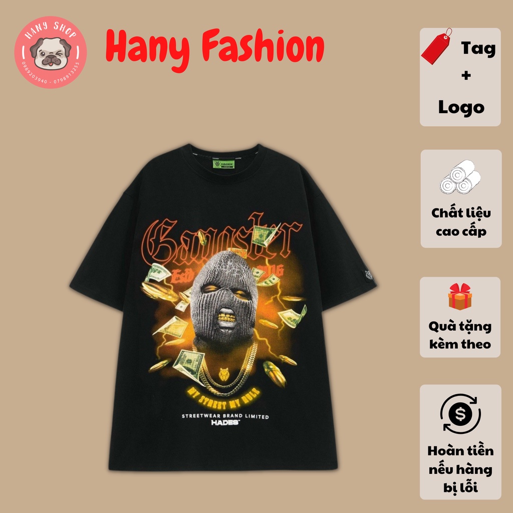 Áo thun Hades Gangsta unisex nam nữ form rộng tay lỡ vải cotton dày mịn full tag Hany Fashion AL159