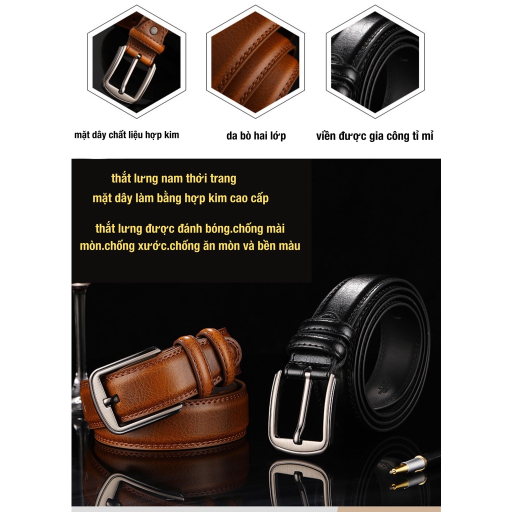 Thắt lưng dây nịt nam da bò cao cấp phong cách công sở Hàn Quốc khóa chốt kim loại sang trọng Giisel