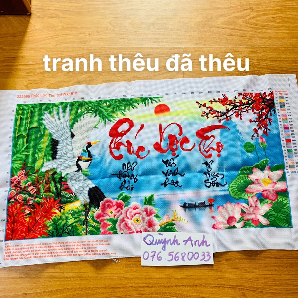 Tranh thêu chữ thập PHÚC LỘC THỌ đã thêu rùi 79x42cm đã thành phẩm 222995