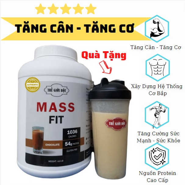 MASS FIT TĂNG CÂN 6KG - 8KG AN TOÀN DÀNH CHO NGƯỜI GẦY - TẶNG BÌNH LẮC CAO CẤP
