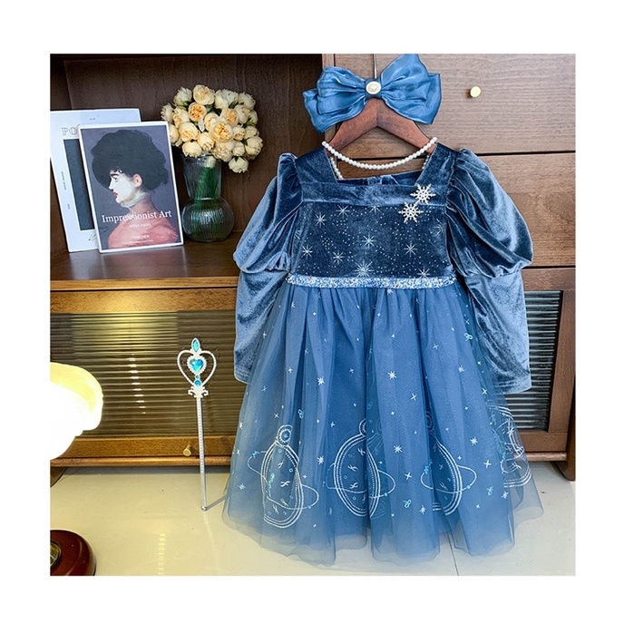 Váy Nhung Cộng Voan Công Chúa Mùa Đông Cho Bé Gái - Áo Choàng Nhung Cao Cấp