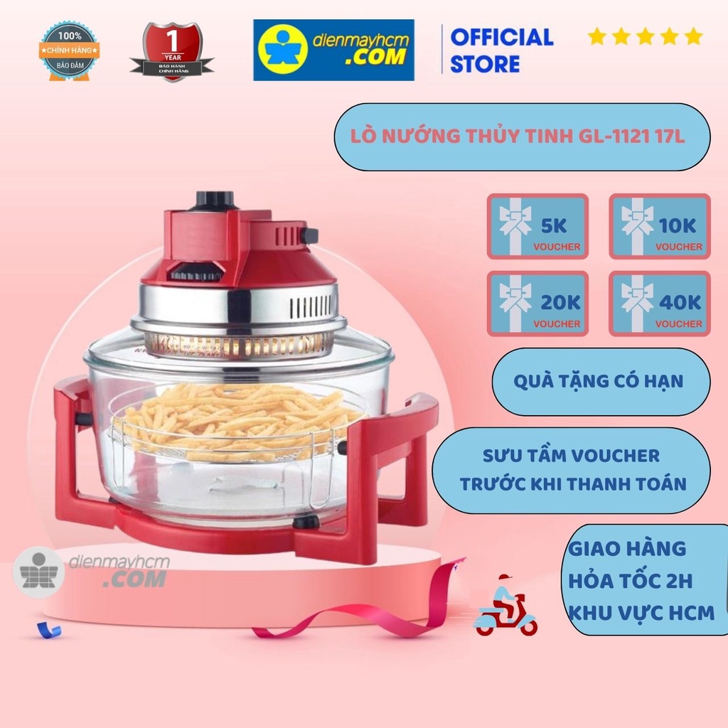 Lò nướng thủy tinh Gali GL-1121 1400W 17L đối lưu 10 phụ kiện hàng chính hãng điều chỉnh nhiệt và thời gian hàng nhập