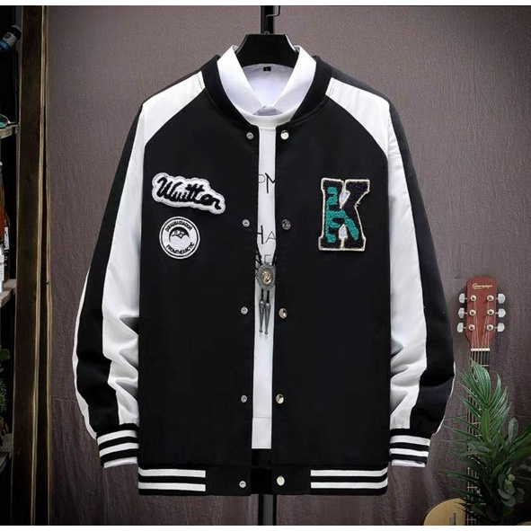 ÁO KHOÁC NỈ NGOẠI KIỂU BOMBER HÀNG NÚT KHÔNG NÓN THÊU CHỮ K CỰC CHẤT 2 MÀU