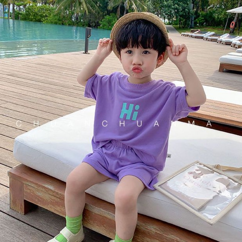 Set Áo Thun Cotton + Quần Short Thời Trang Mùa Hè Mới Cho Bé Trai