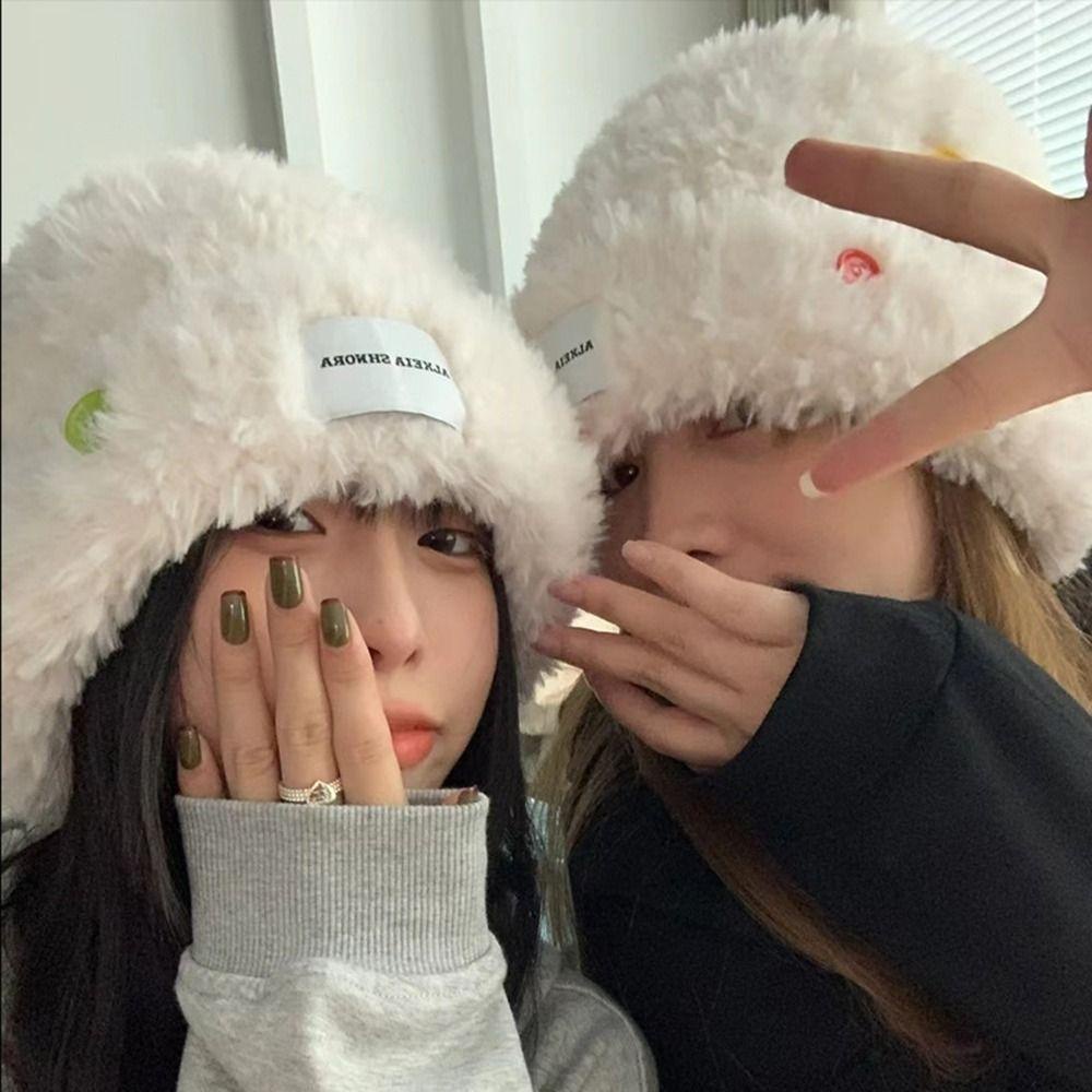 Mũ beanie Dệt Kim Màu Trơn Đính Nút Nhiều Màu Dễ Thương Phong Cách Vintage Bảo Vệ Tai Thời Trang Mùa Đông Cho Nữ