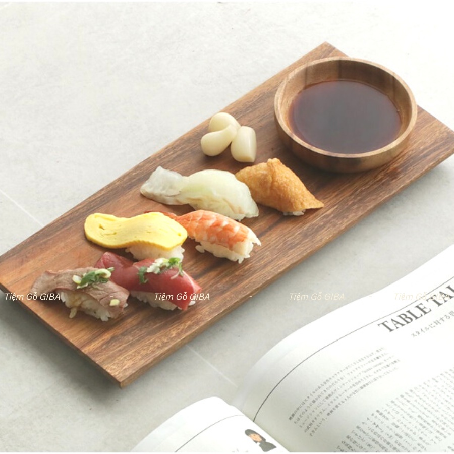 Dĩa Gỗ Đựng Sushi, Khay gỗ tối màu decor đựng đồ ăn phụ kiện chụp ảnh sản phẩm - Giba