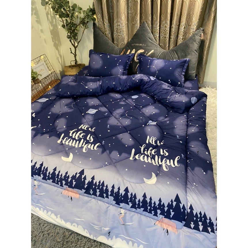 (Giá Sốc)  Chăn Phao Trần Bông Cotton Poly Mẫu Hươu Sao Hàng Dày Dặn Chuẩn Y Ảnh Kích Thước 1,8m x 2m