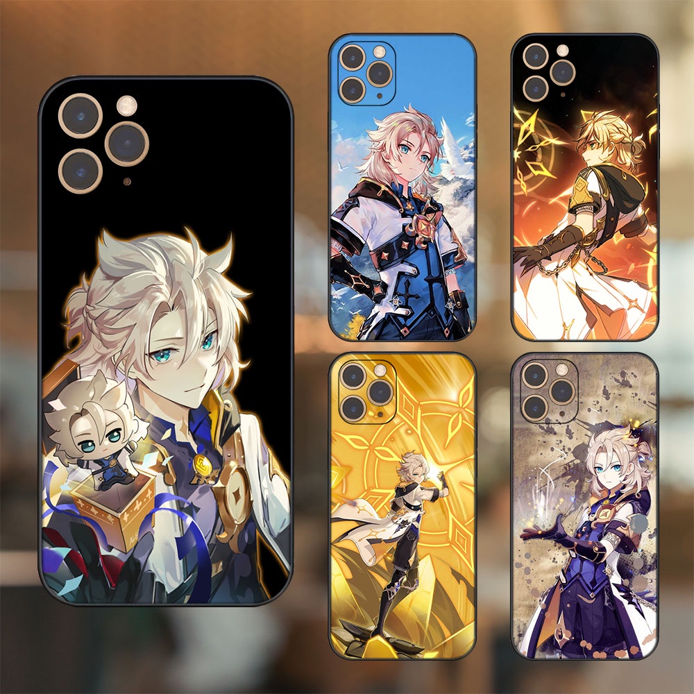 Ốp lưng iPhone 11 Pro dẻo đen cạnh vuông in hình Albedo Genshin Impact