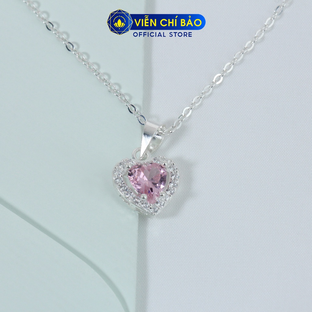 Dây chuyền bạc nữ mặt trái tim hồng chất liệu bạc 925 thời trang phụ kiện trang sức Viễn Chí Bảo D400726