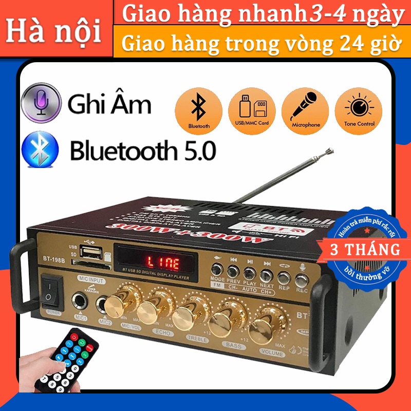 Amply karaoke , âm ly mini bluetooth-Ghi Âm BT198B-B Cao Cấp , Xe Hơi - Đa Chức Năng