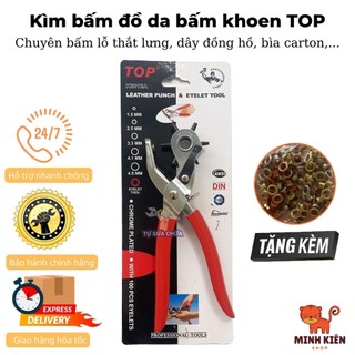 Kìm bấm lỗ thắt lưng, dây nịt, dây da đồng hồ, bìa cứng đa năng cao cấp TOP TAIWAN K6012A kèm 100 đinh tán