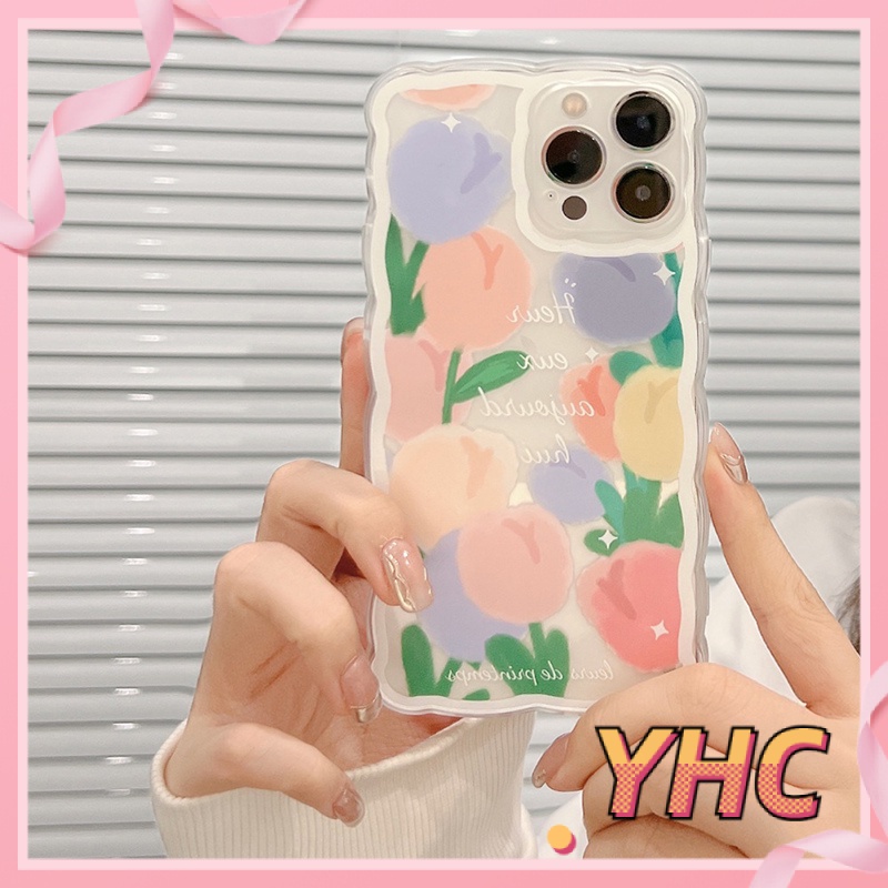 Ốp Điện Thoại Họa Tiết Hoa Viền Lượn Sóng Cho Iphone6 6splus 7 7plus 8plus XR x xs 12 11 pro max plus 13 Promax