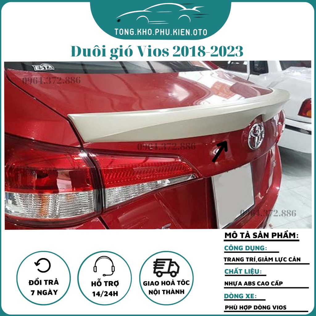 Đuôi gió xe Toyota Vios 2019- 2020- 2021 2022 hàng mộc chưa sơn , tặng kèm băng keo 3.M