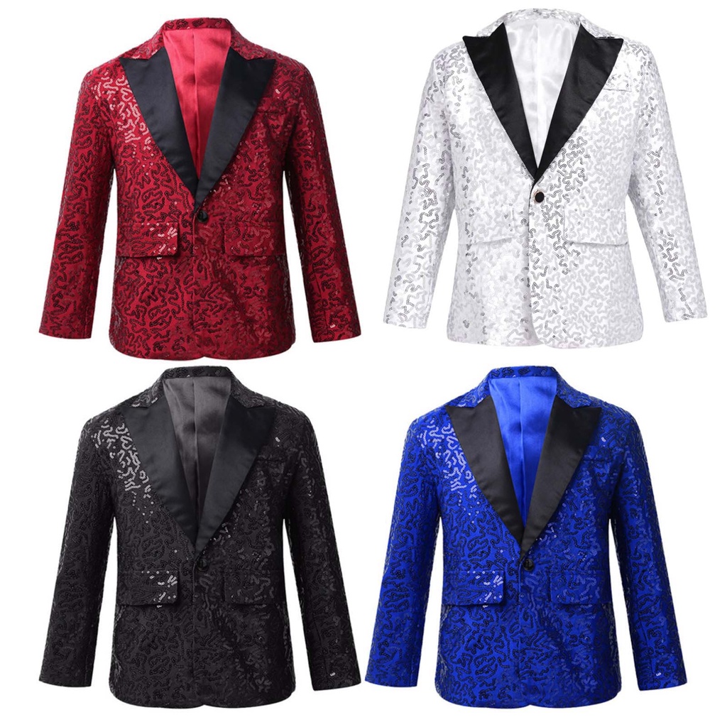 Áo Khoác blazer Đính Kim Sa Một Nút Thời Trang Cho Bé Trai