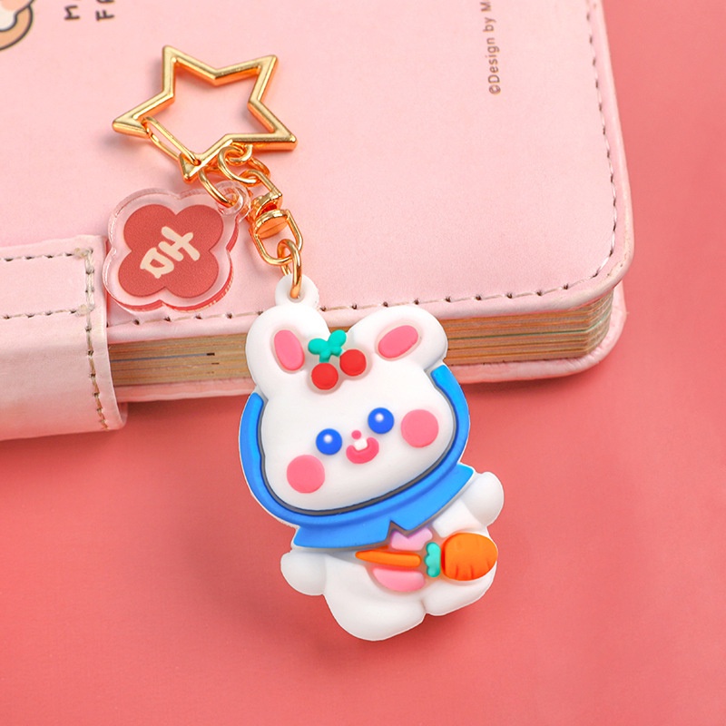 Móc Khóa Silicon Ba Chiều Hình Thỏ Cherry Hoạt Hình Dễ Thương Trang Trí Túi Xách / Ba Chiều diy Dành Cho Học Sinh