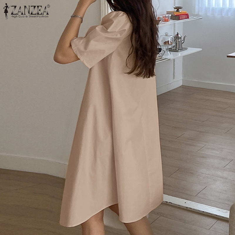 Đầm ZANZEA búp bê dáng chữ A màu trơn thời trang nữ tính