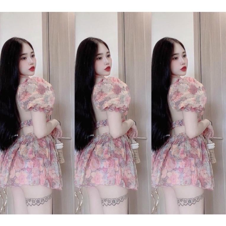 ĐẦM HOA NHÍ TAY PHỒNG CỔ VUÔNG HỞ LƯNG DÁNG NGẮN ( sẵn đủ màu )