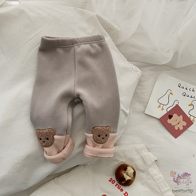 Quần Dài Đệm Nhung Dày Dặn In Họa Tiết Gấu Hoạt Hình Phong Cách Hàn Quốc Thời Trang Mùa Đông Cho Bé Trai