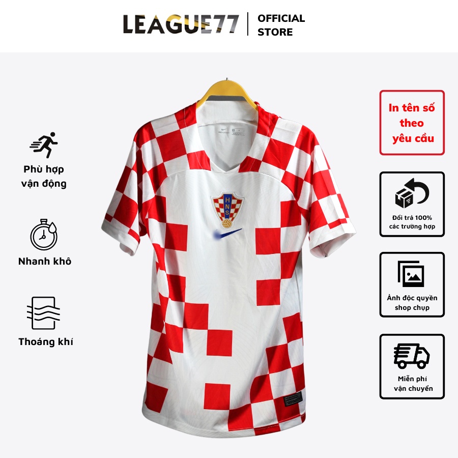 Áo đội tuyển Croatia sân nhà leaguestore 22/23 - bộ quần áo đá bóng ngắn tay caro vải thái dệt mịn form âu
