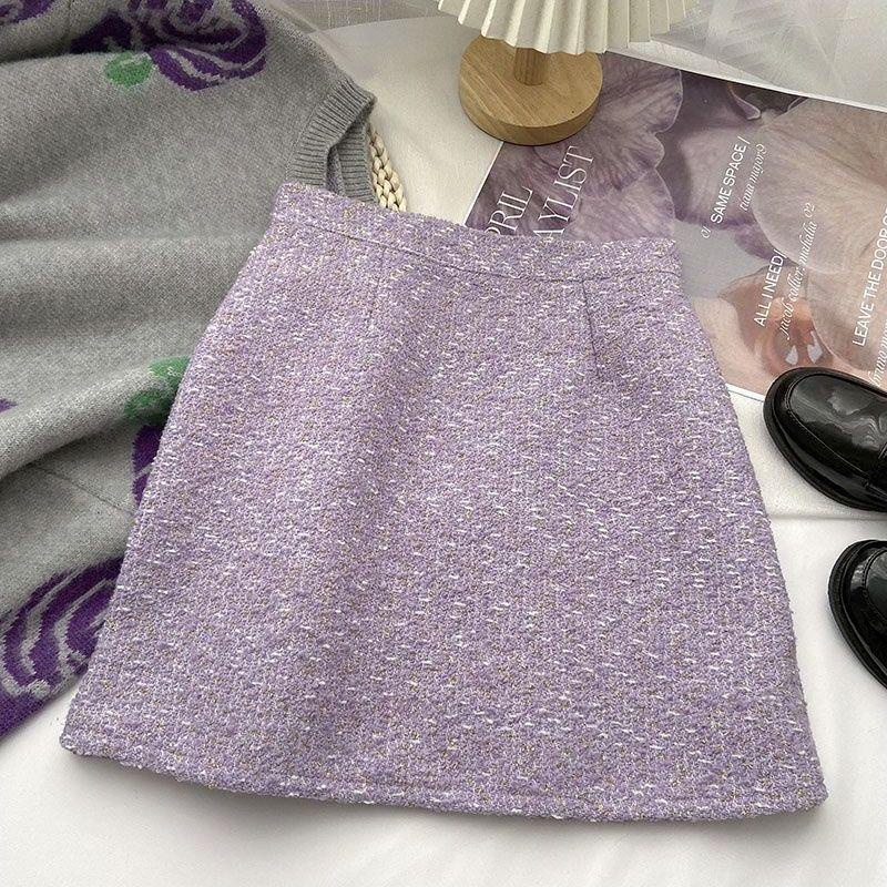 Chân Váy Chữ a Lưng Cao Màu Tím Phong Cách Hàn Quốc Thời Trang Thu Đông 2022 Cho Nữ