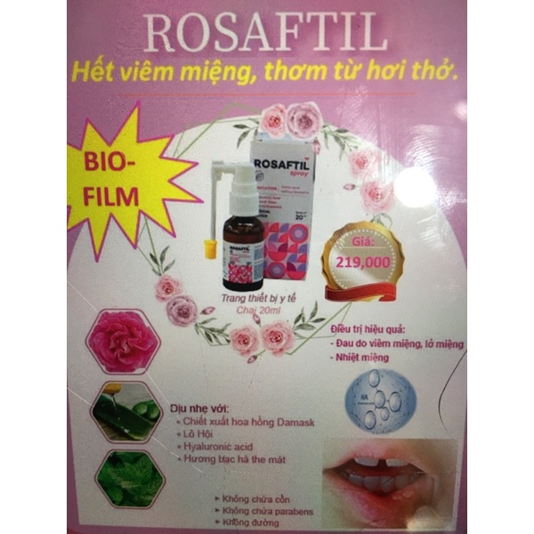 Dung dịch xịt họng rosaftil spray (giảm đau và lành nhiệt miệng, viem miệng cho trẻ từ 30 tháng đến người lớn) ý italia