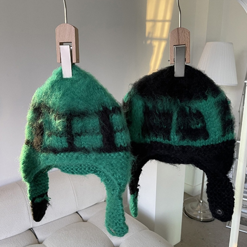 Mũ beanie Trùm Tai Họa Tiết Caro Dễ Thương