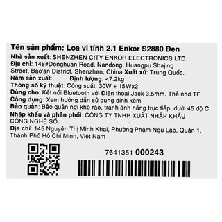 Loa vi tính Bluetooth Enkor S2880 Đen