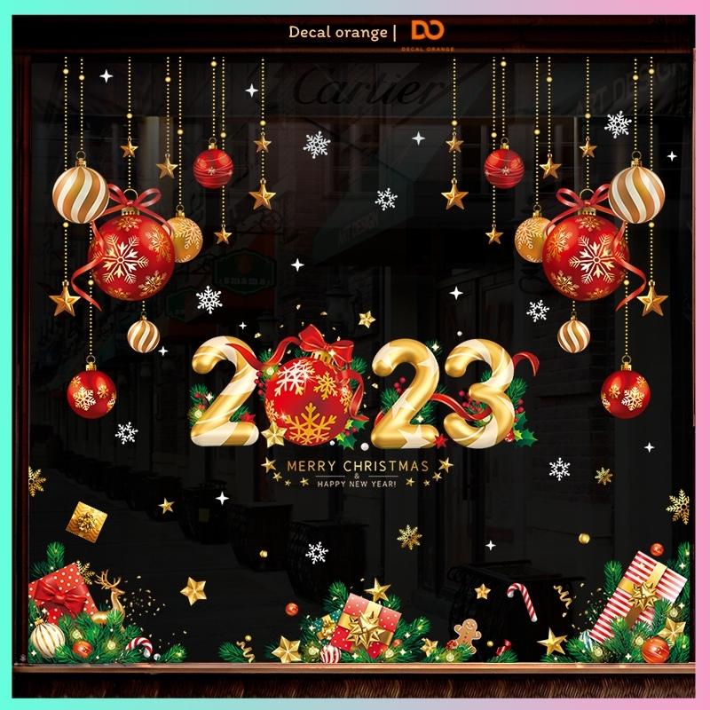 Decal noel 2023 trang trí cửa kính 2 mặt màu
