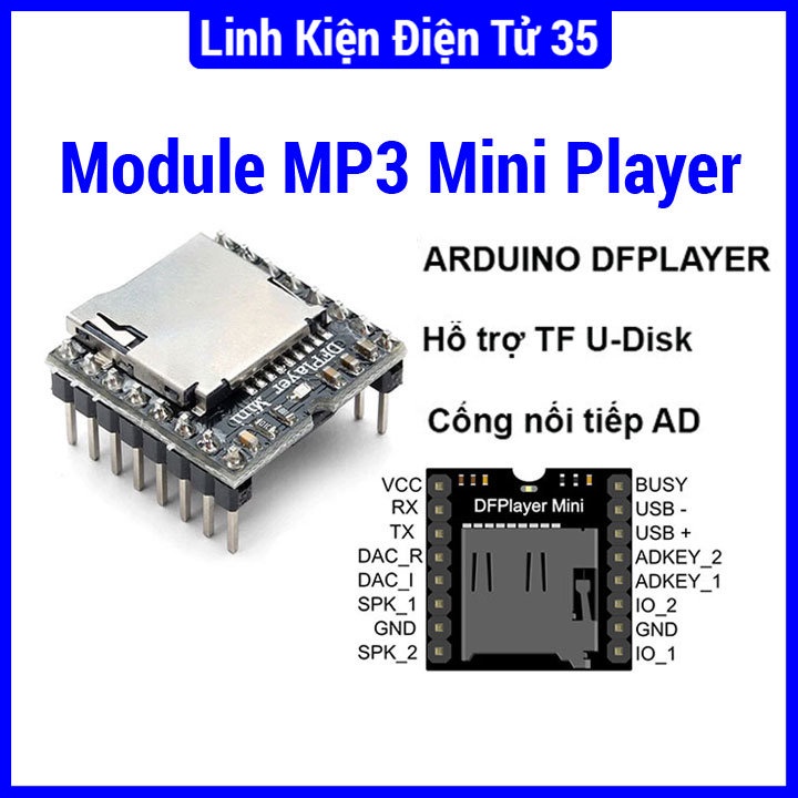 Module MP3 Mini Player FOR-ARDUINO DFPLAYER nhỏ gọn có thể kết nối trực tiếp với loa.