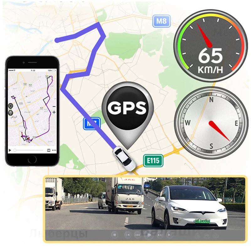 Camera Hành Trình Ống Kính Kép 3 Trong 1 GPS, Cảm Biến G-Sensor,24H Full HD 1296p Dvr Cho Xe Hơi